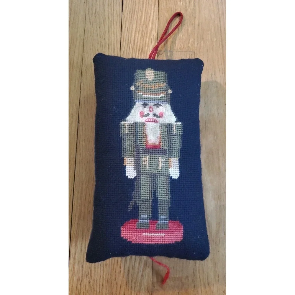 Vintage Needlepoint Nutcracker Christmas Standing Pillow 10.5